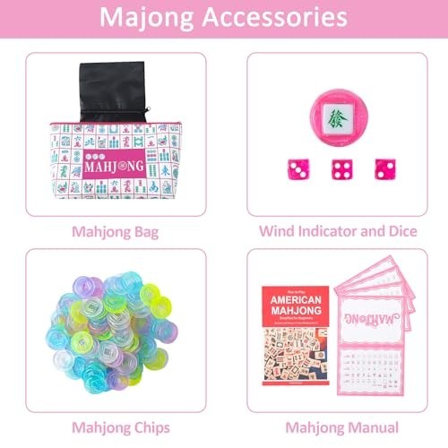160 Pink American Printed Mahjong Game Set with Carrying Bag and Accessories