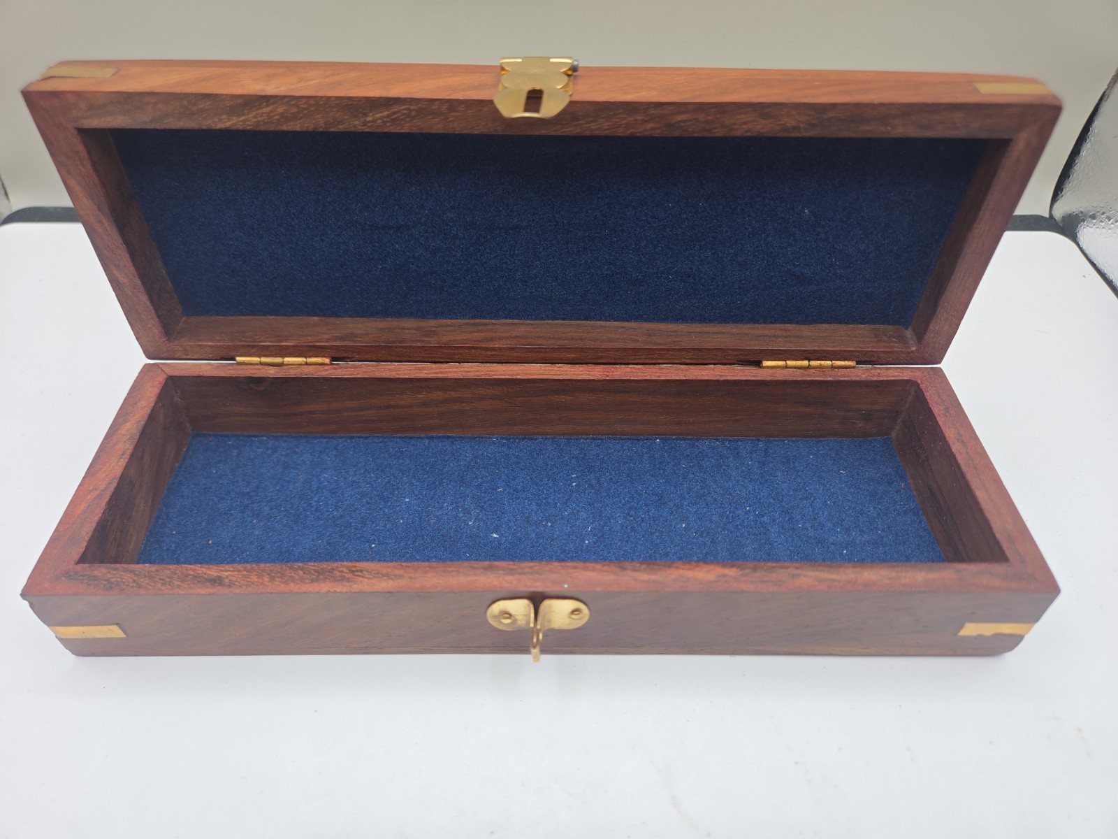 Double Six Wood Dominoes Set w Brass Inlays in Wooden Case With Latch Rare!