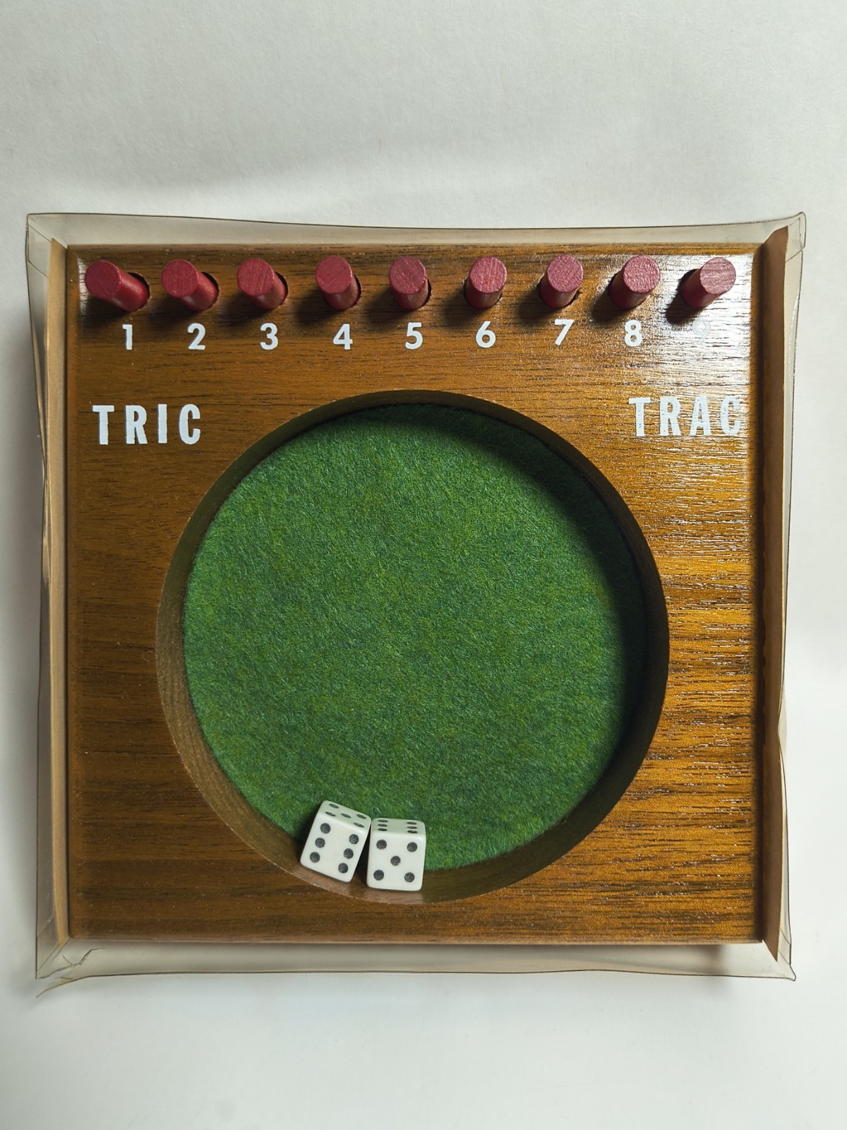 Vintage Drueke Tric Trac Mini Dice Game 1971 Walnut Wood Blue Chip Co 1997