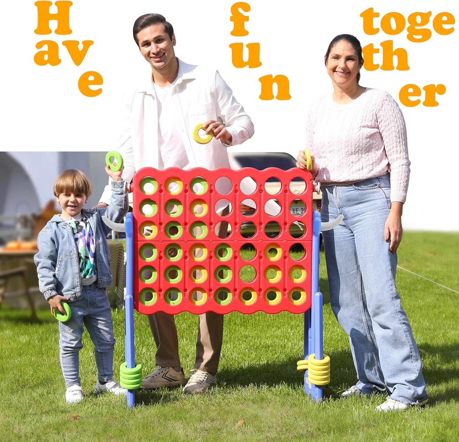 Durable 2-in-1 Giant 4 Connect Game and Ring Toss – Indoor & Outdoor Fun