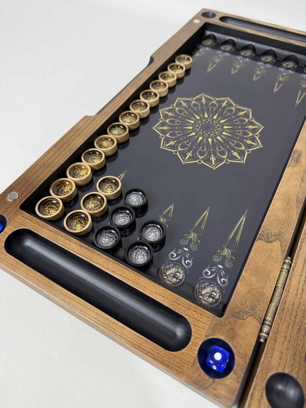 Lion Backgammon Set with Tempered Glass – Handmade Wooden Royal Board Game