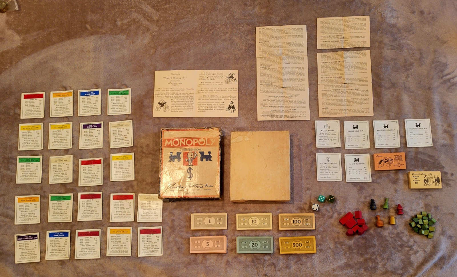 Vintage 1936 Parker Bros Monopoly Game Box w/Wood Pieces (Small Box Edition)