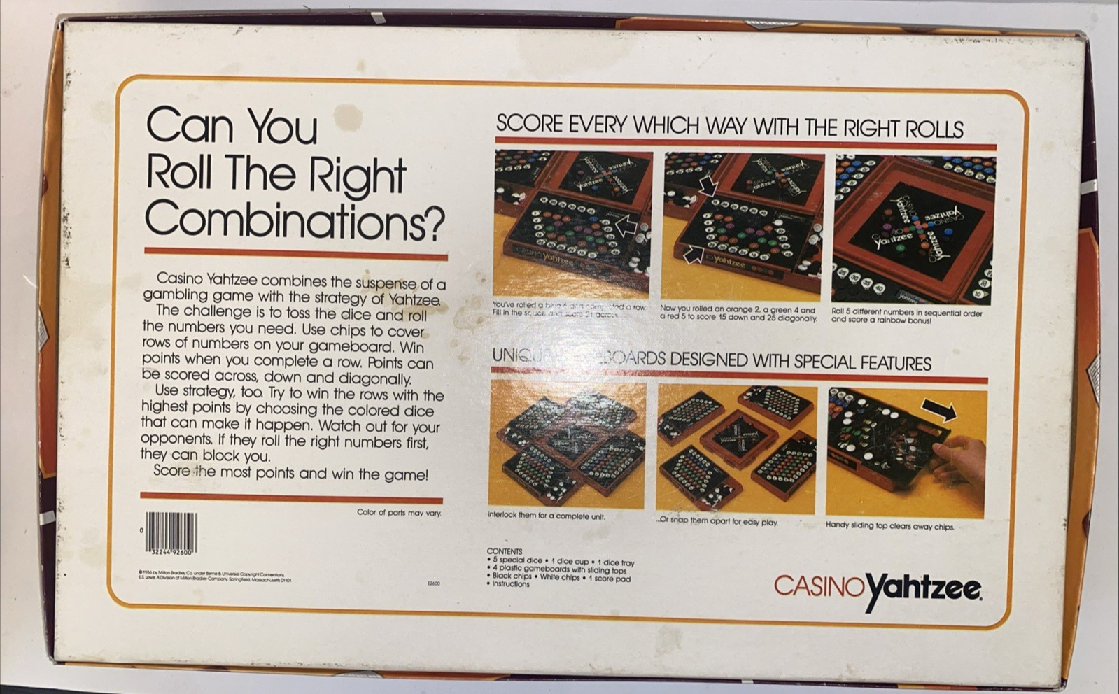 Vintage 1986 Casino Yahtzee Game by Milton Bradley COMPLETE but no cup