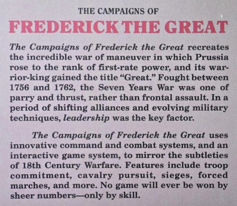 Seven Years War Campaigns of Frederick the Great 3W Game 1993 UNPUNCHED Complete