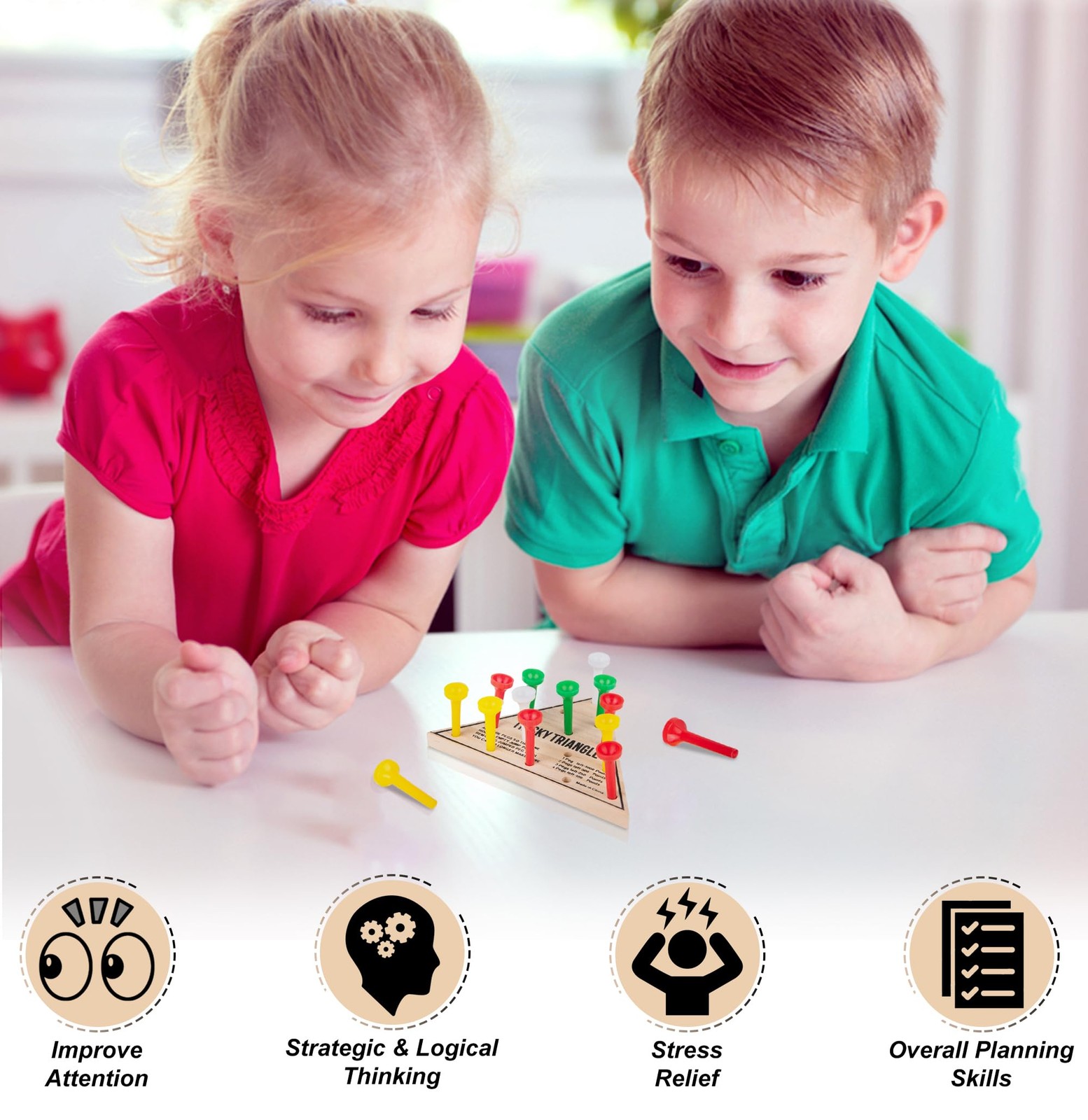 3 Pack – Wooden Triangle Peg Board Game – Retro Mini Travel Game