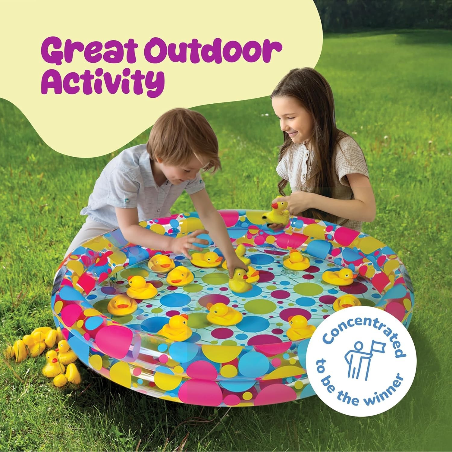 Bright Yellow Duck Pond Carnival Game for Kids – 36″ Inflatable Pool Set
