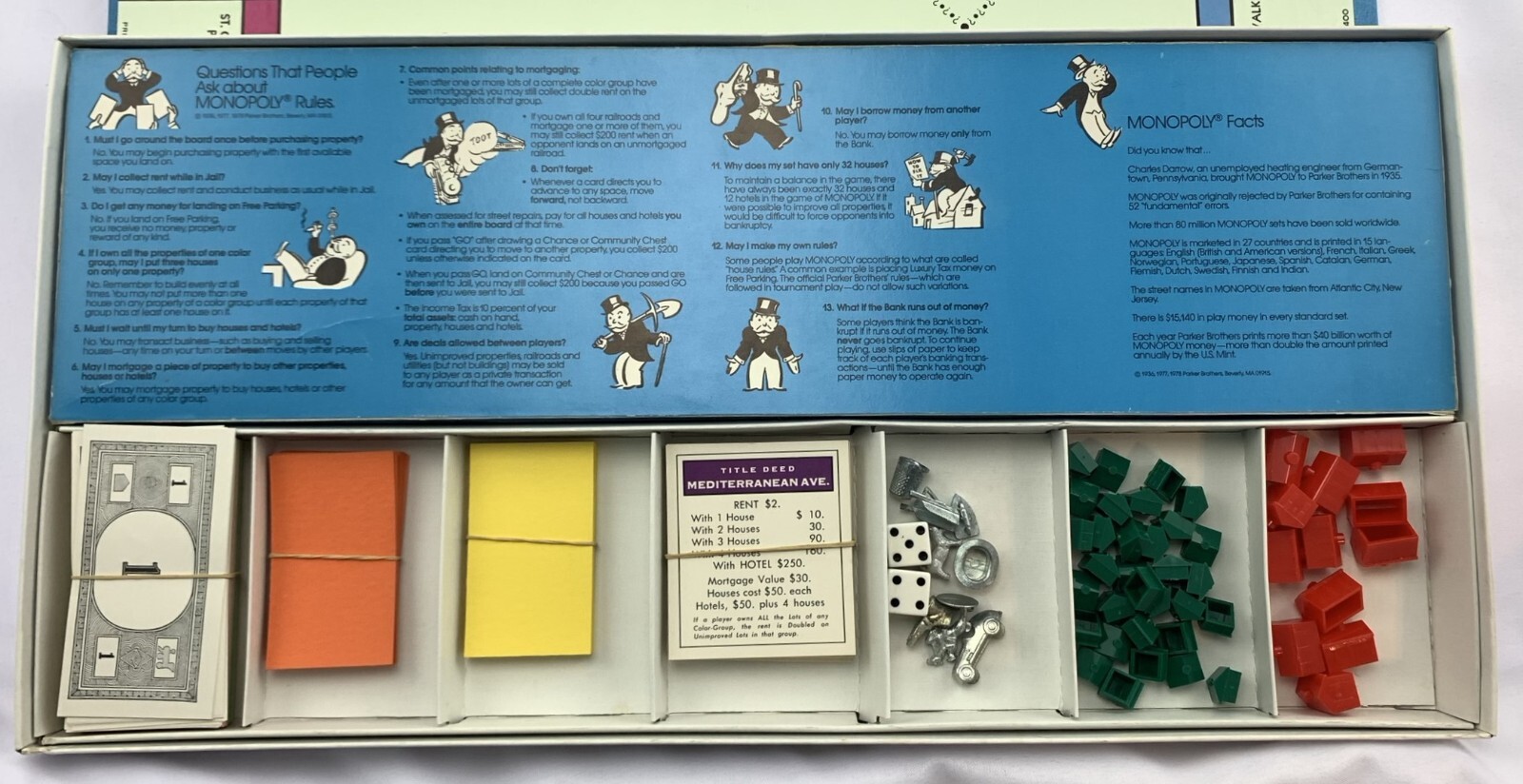1975 Monopoly Game by Parker Brothers Complete in Very Good Condition FREE SHIP