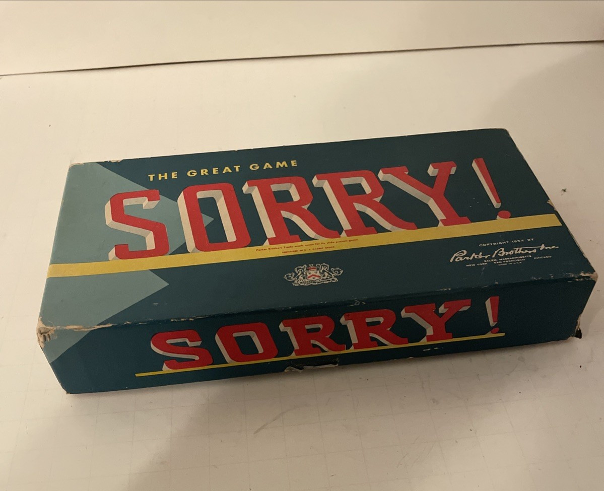 Vintage 1950 Sorry! Board Game Wooden Pieces, Wood Pawns, Cards, Instructions