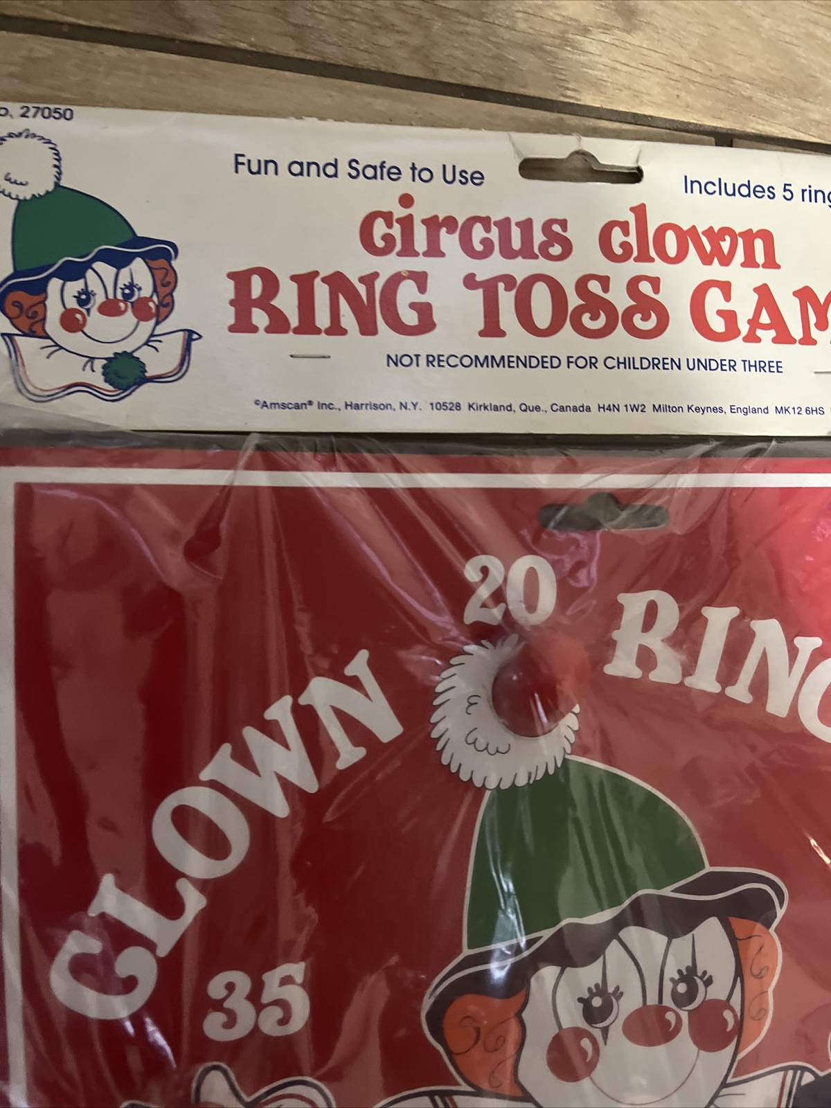 VTG AMSCAN INC CLOWN RING TOSS #27050 top opened plastic bbos