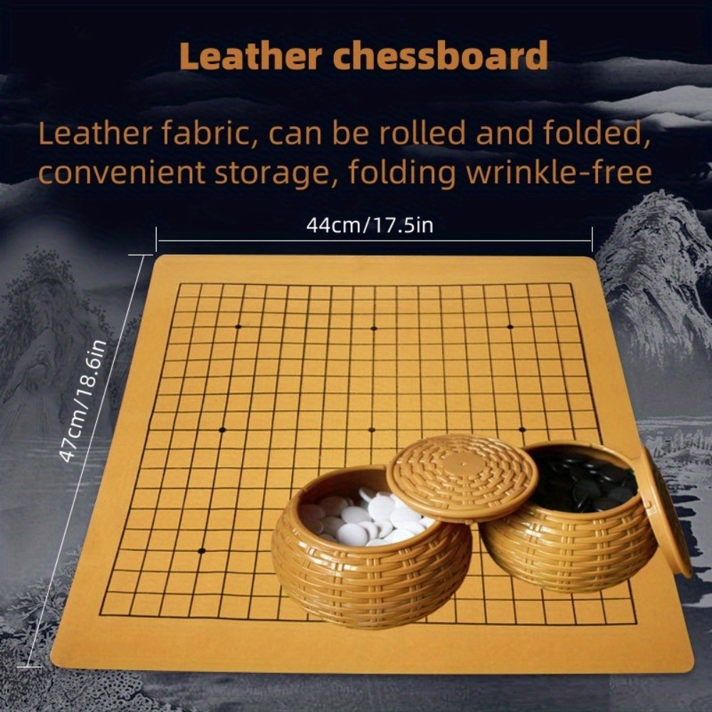 Portable Go Game Set, Foldable Leather Board with ABS Resin Bowls, for Beginners
