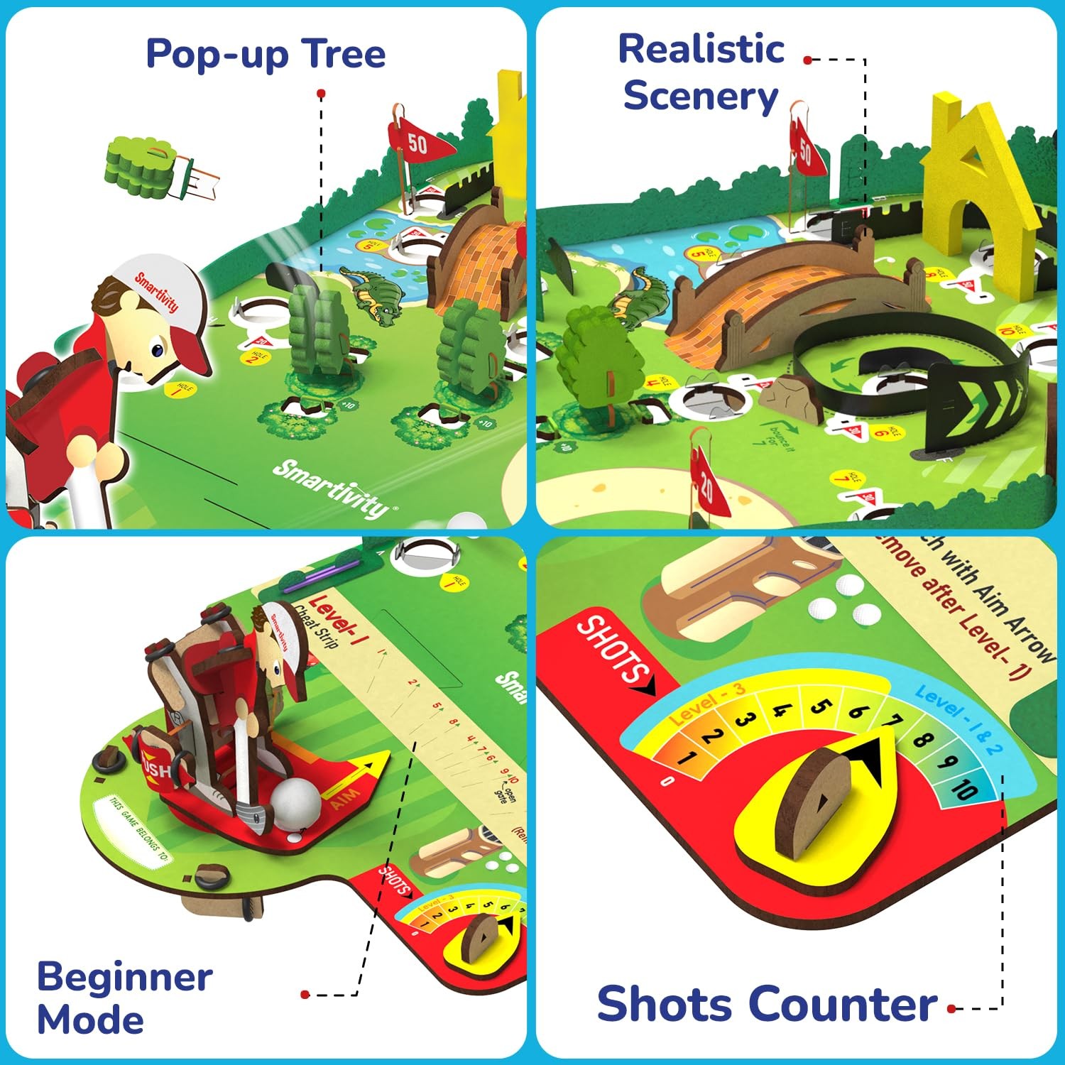DIY Mini Golf STEM Kit 10 Hole Course Mechanical Golfer Smartivity 6-12 Kids