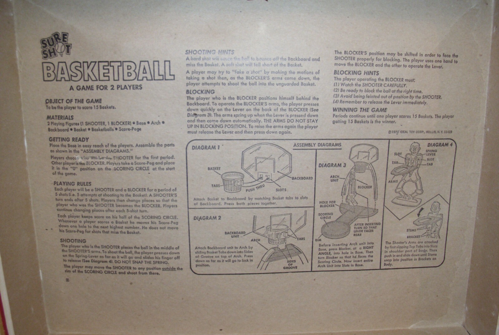 IDEAL SURE SHOT BASKETBALL GAME 1970 BOXED COMPLETE