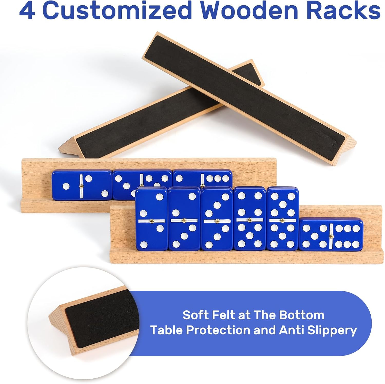 Dominoes Set for Adults with 4 Wooden Racks/Trays, Double Six Travel Portable Ca