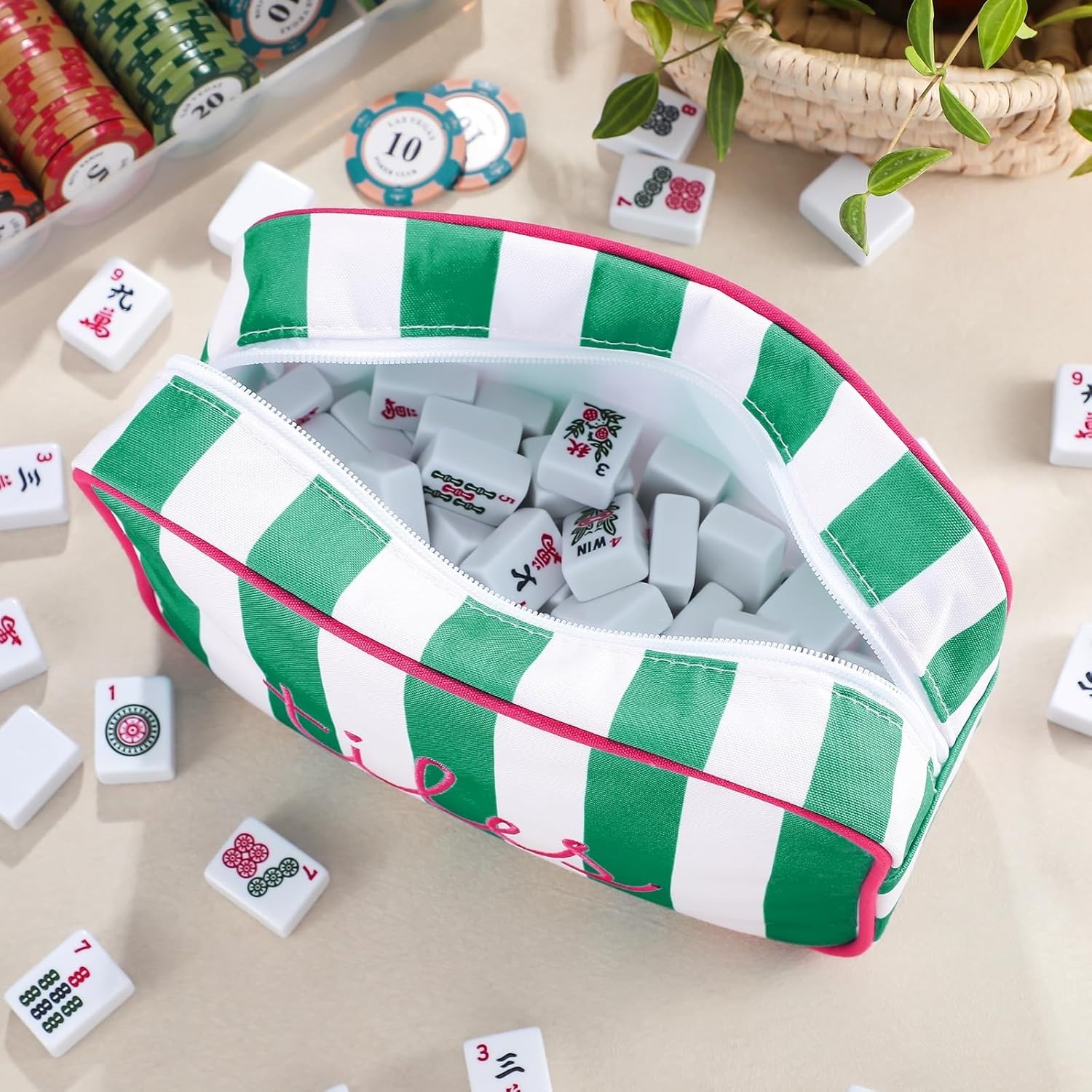 Mahjong Tile Bag with Zipper, Mahjong Storage Pouch Mah Jong Bags for Tiles B…