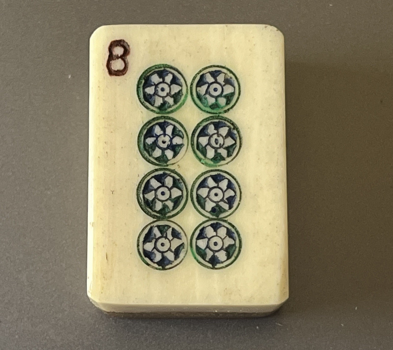 1 Vtg 1920’s Quality Mahjong Bone/Bamboo Replacement Tile 8 DOT – thick bone