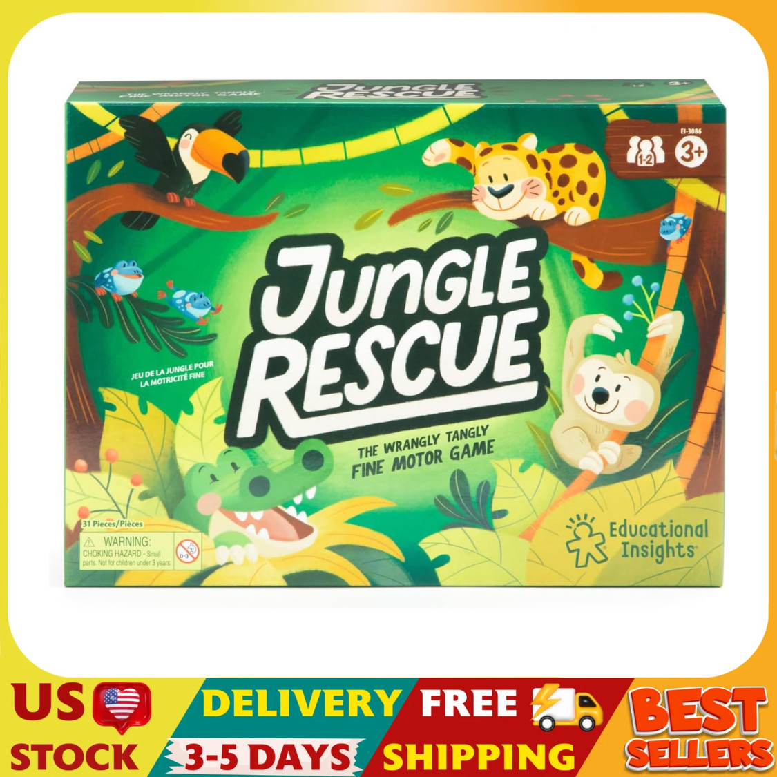Jungle Rescue – Cute Preschool Board Games for Kids, Toddler Fine Motor Skills,