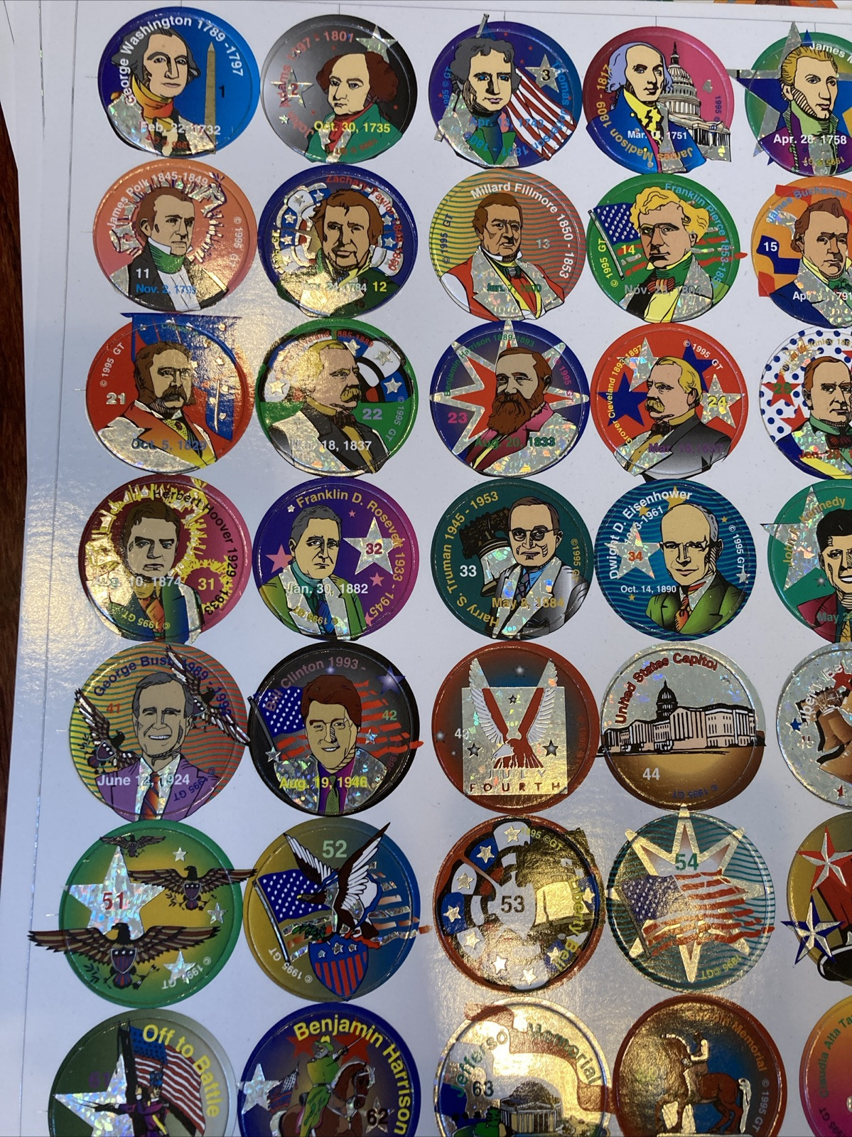 1995 Lot 3 Sheets 70 Collector Lot Unpunched Pogs Milk Caps Presidents Rare