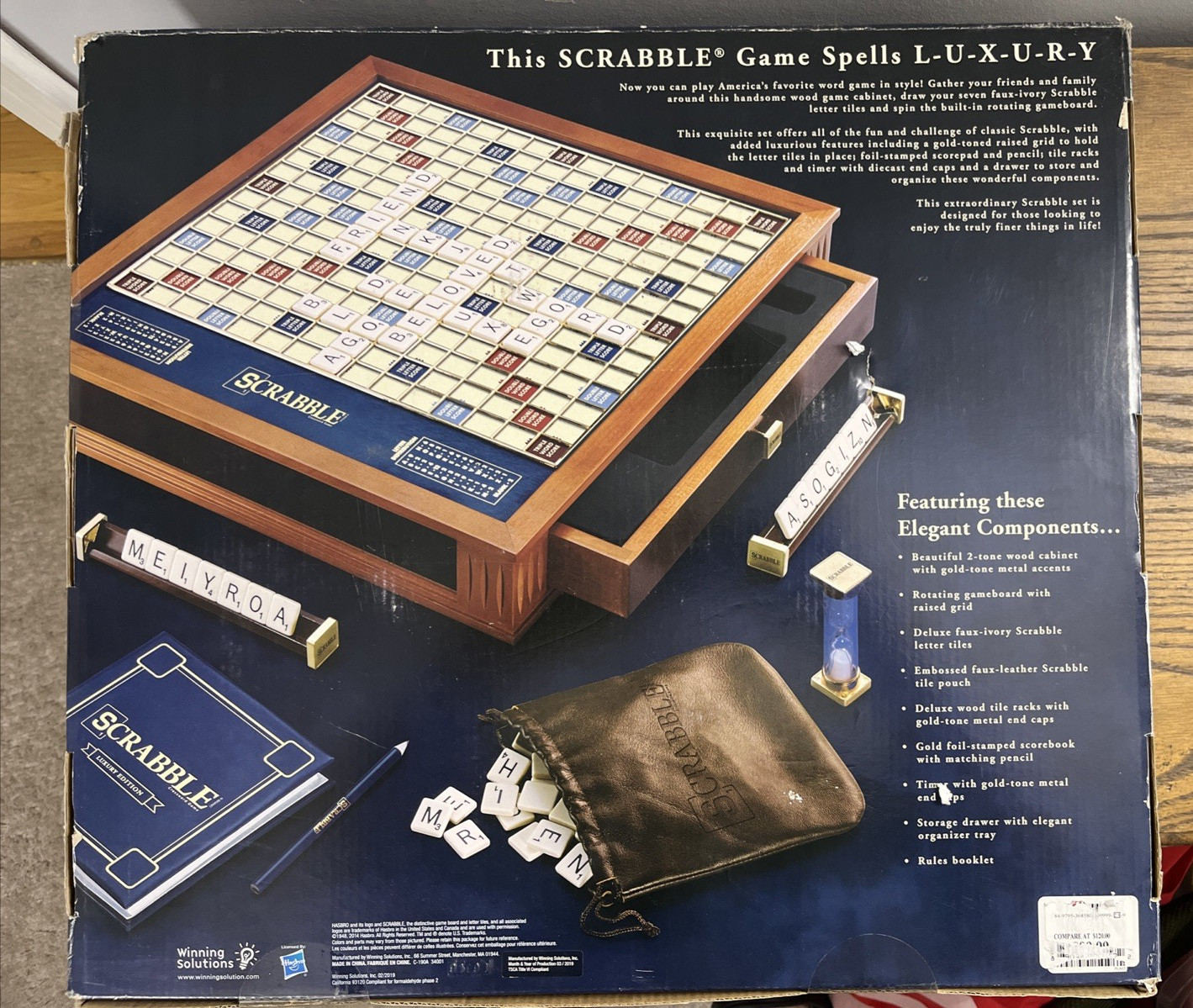 New Scrabble Luxury Edition with Wood Cabinet and Rotating Turntable Game Board