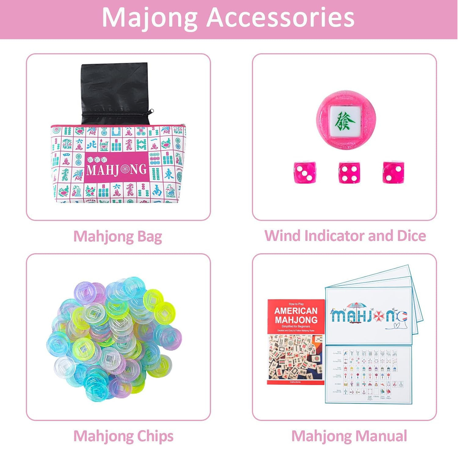 160 Pink Printed American Mahjong Game Set with Carrying Bag and Accessories,