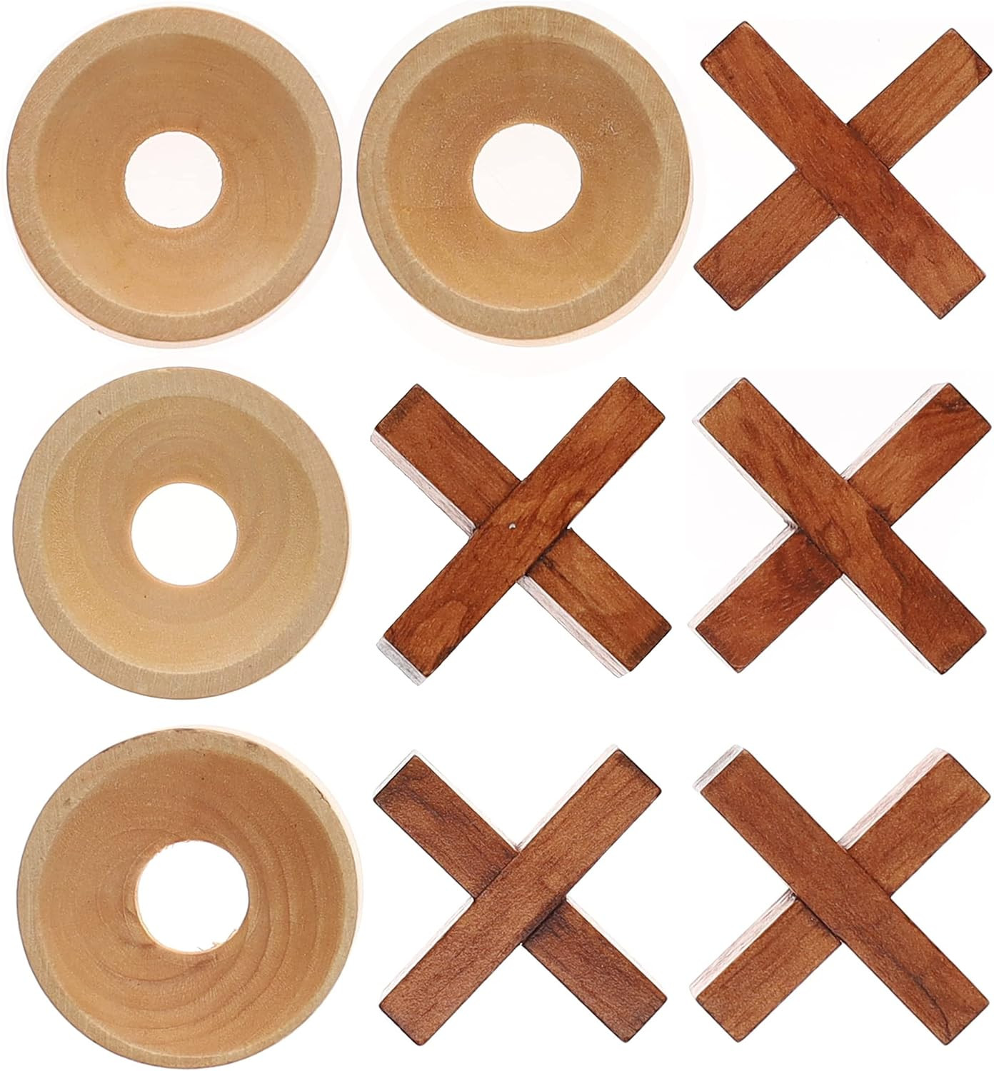 Tic Tac Toe Wooden Game, 10 Piece Premium Tic Tac Toe Tabletop Game, S