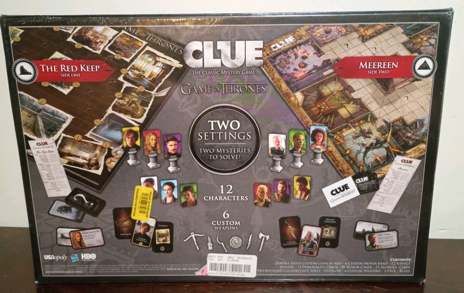 Clue Mystery Game: Game of Thrones Edition (2016) USAopoly 2 Settings Brand New