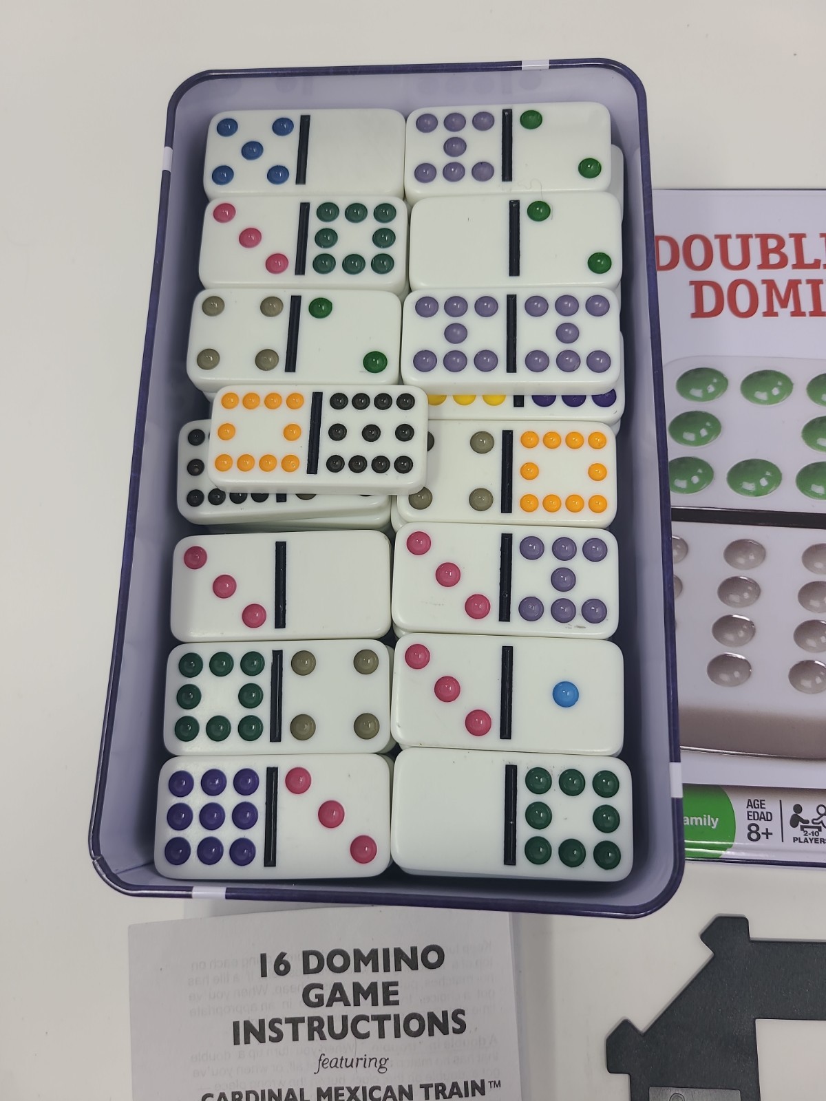 Cardinal Double 12 Color Dot Dominoes Set Mexican Train Family Game Complete