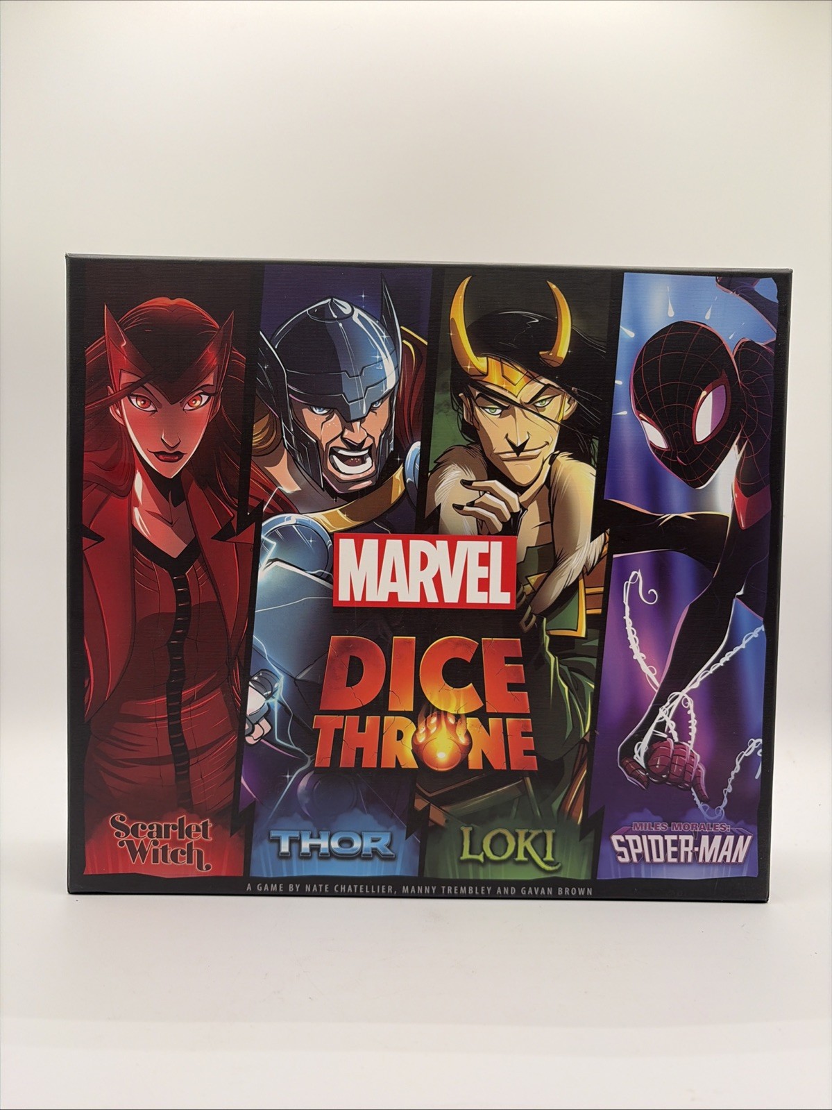 Marvel Dice Throne. Spider-Man, Loki, Scarlet Witch, & Thor. Complete.