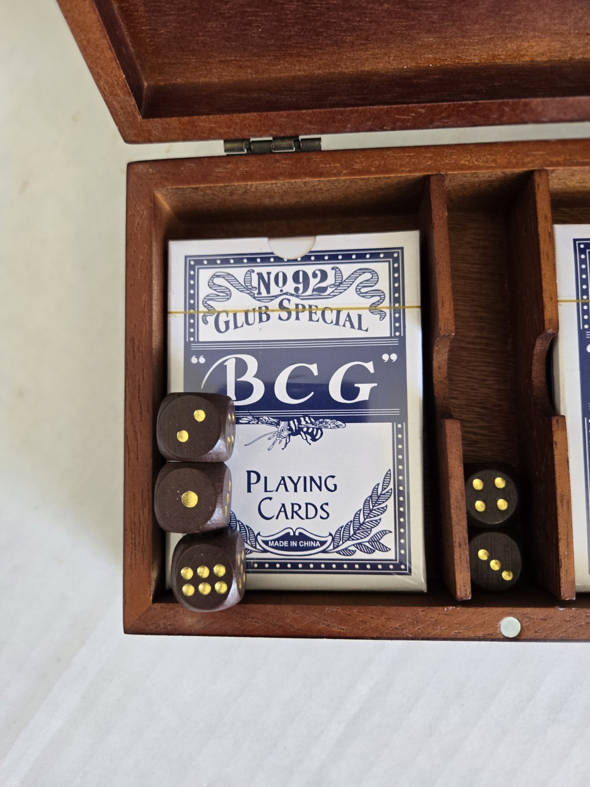 Card Dice Game in Wood Box & New BCG Cards 5 Dice Gift Poker Games