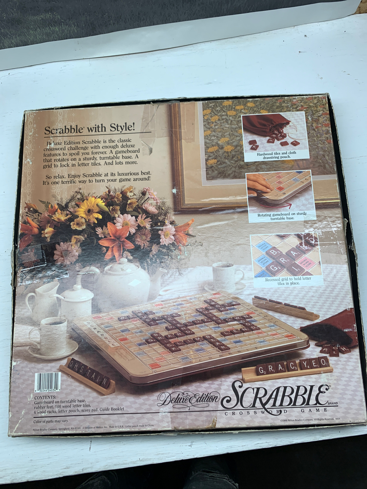 Scrabble Deluxe Edition Crossword Board Game Rotating Table- Incomplete Handmade