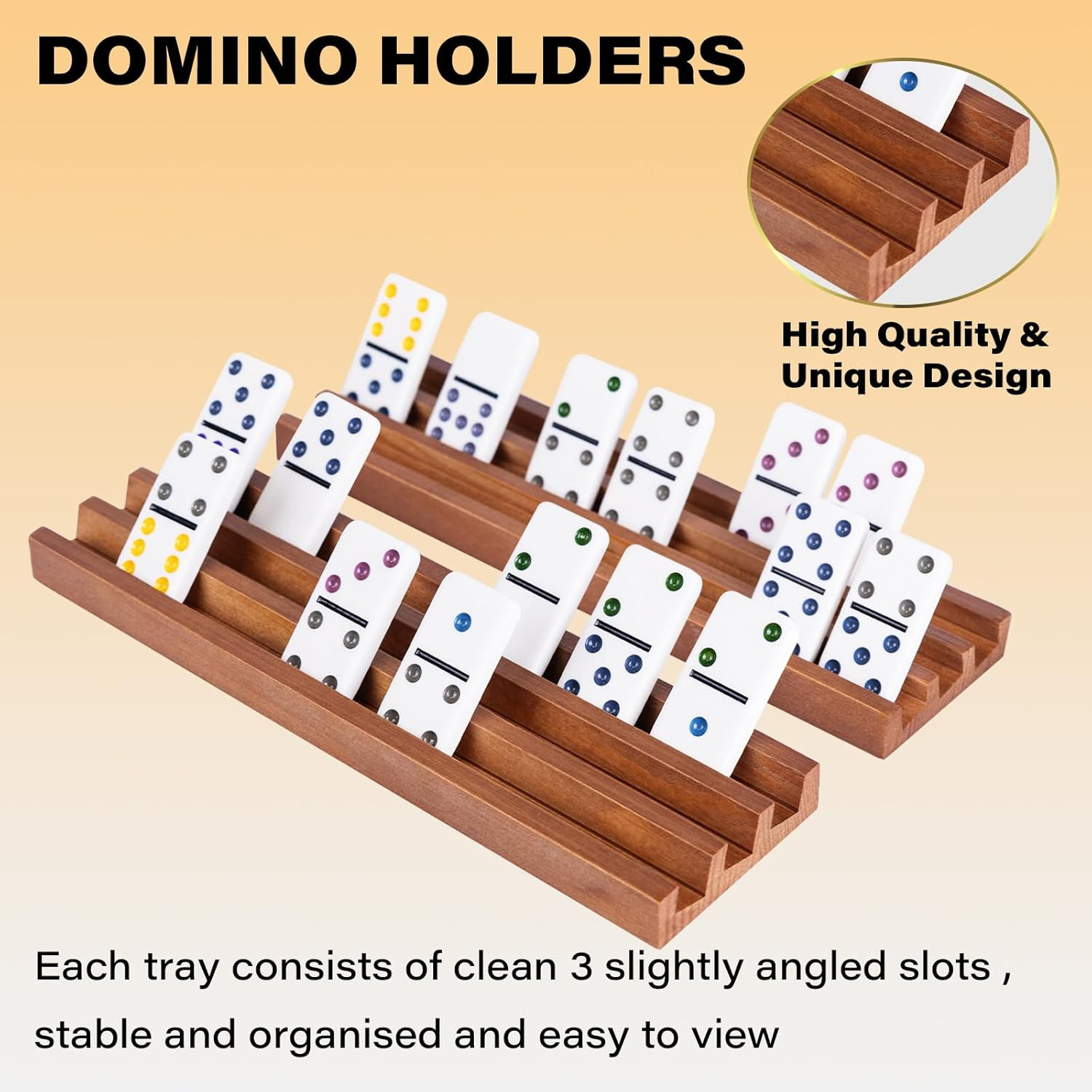 Wooden Domino Racks Set of 8, Wood Domino Tiles Trays, Domino Holders Organizer