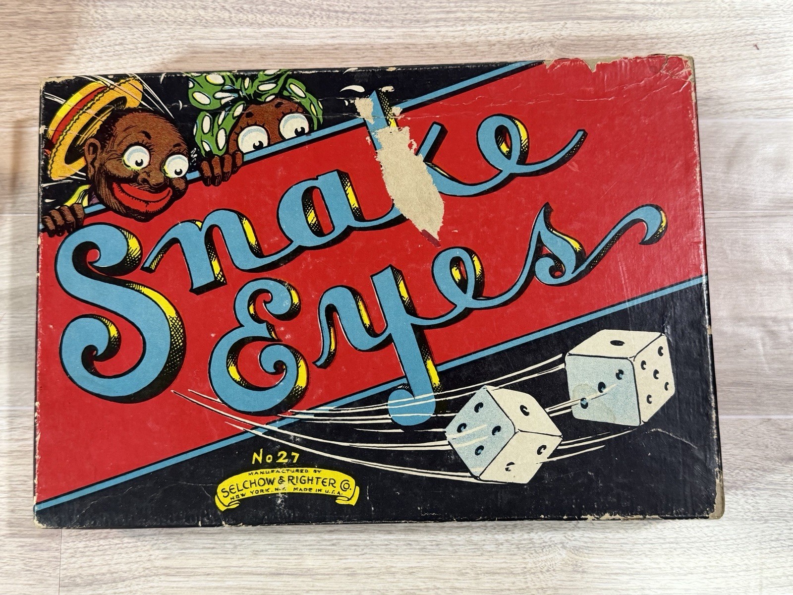 Vintage”Snake Eyes” card and dice game from the 1930s, by Selchow & Righter Co.