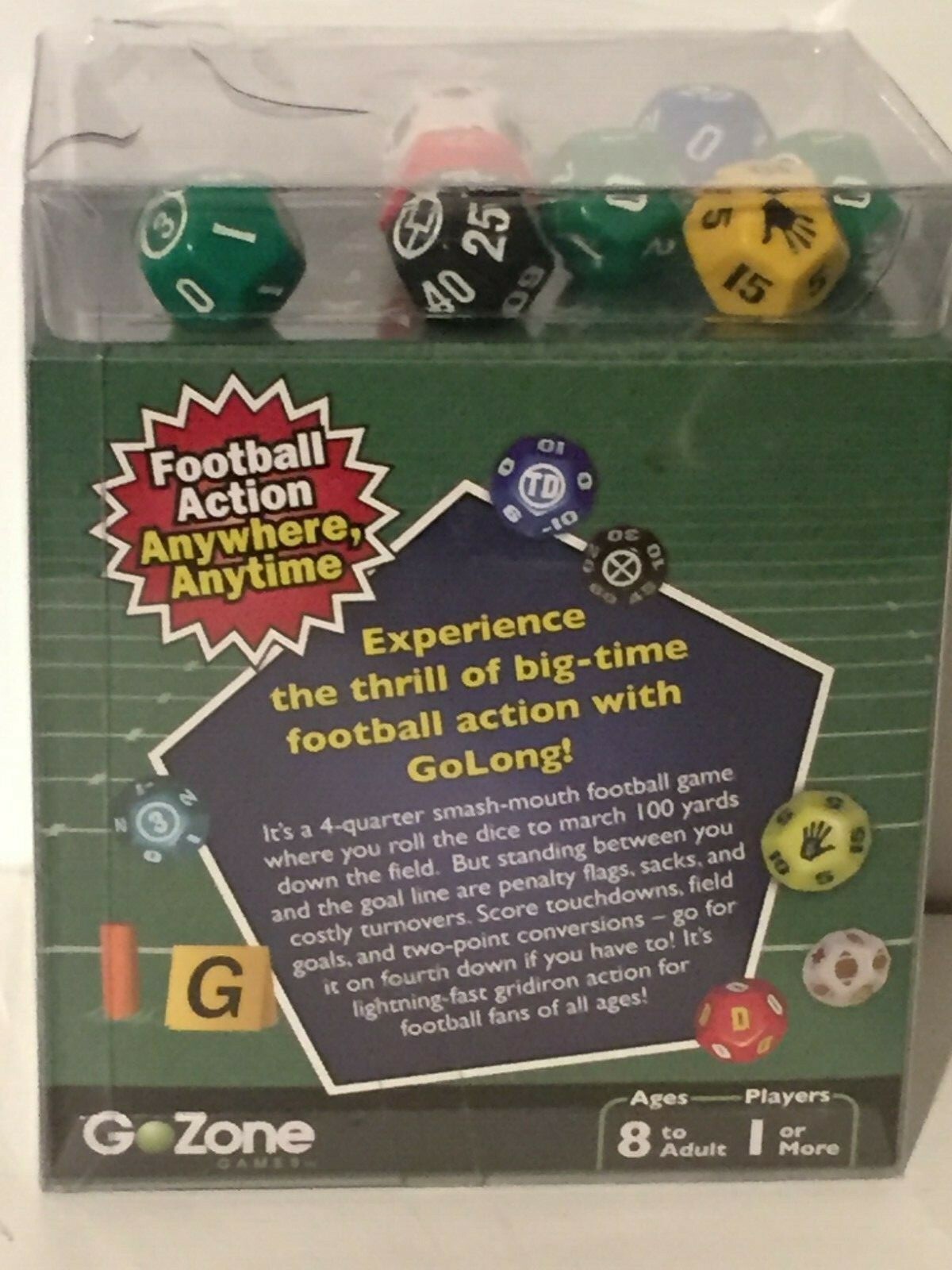 Go Long! Football Dice Game Go Zone Games Zobmondo Toy Sports Travel Edition