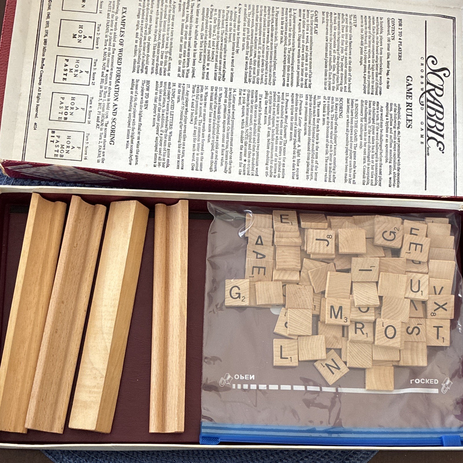 Milton Bradley Scrabble Crossword Board Game Wooden Tiles Complete 1996