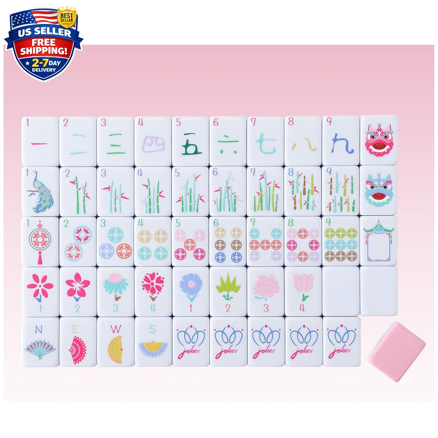 160 Pink American Printed Mahjong Game Set with Carrying Bag A