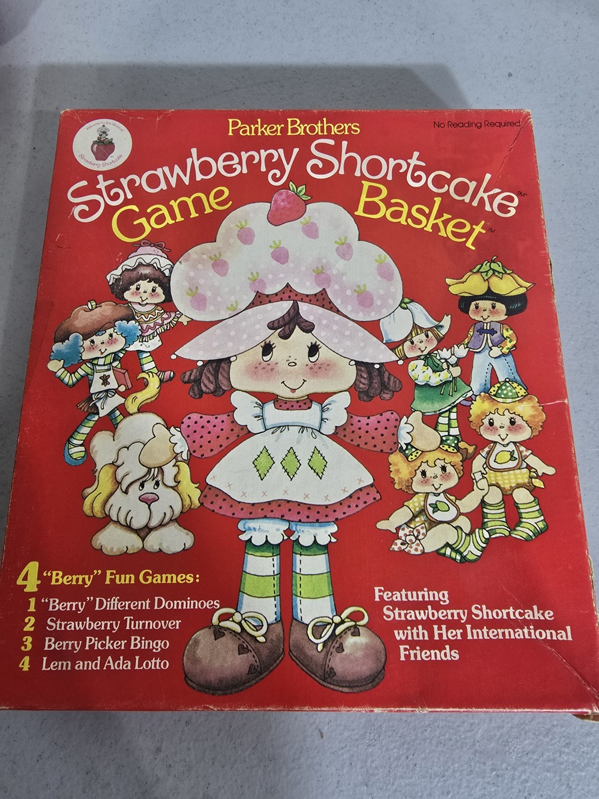 Vintage Strawberry Shortcake Game Basket 1981 with Shortcake pillow