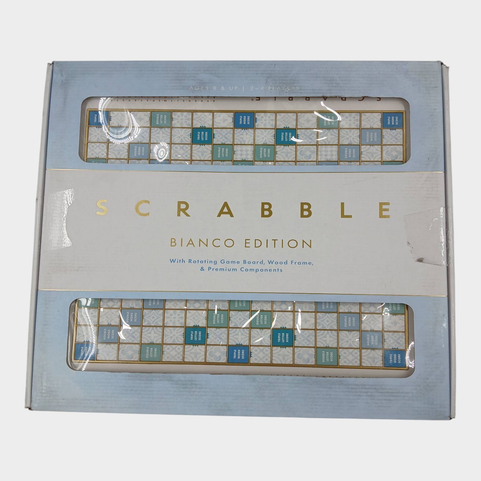 WS Game Company Scrabble Bianco Edition with Rotating Wooden Game Board