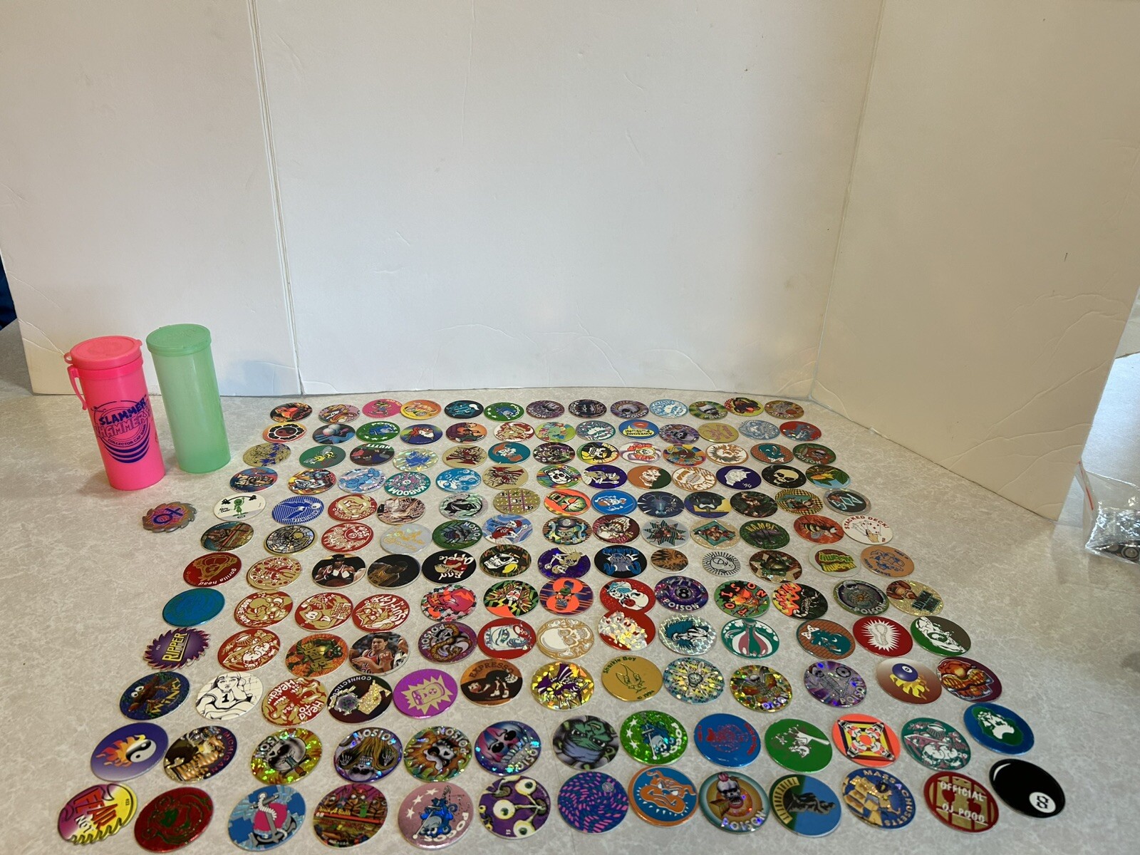 Pog Lot. 156 Pogs. Vintage 90s. 1 Slammer. 2 Plastic Containers