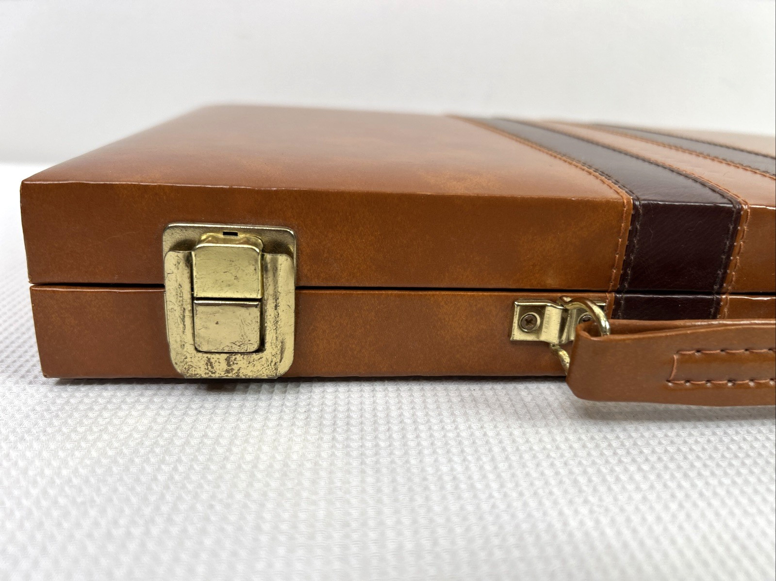 Backgammon Complete Set & Instructions Brown Briefcase VGUC Family Game Night
