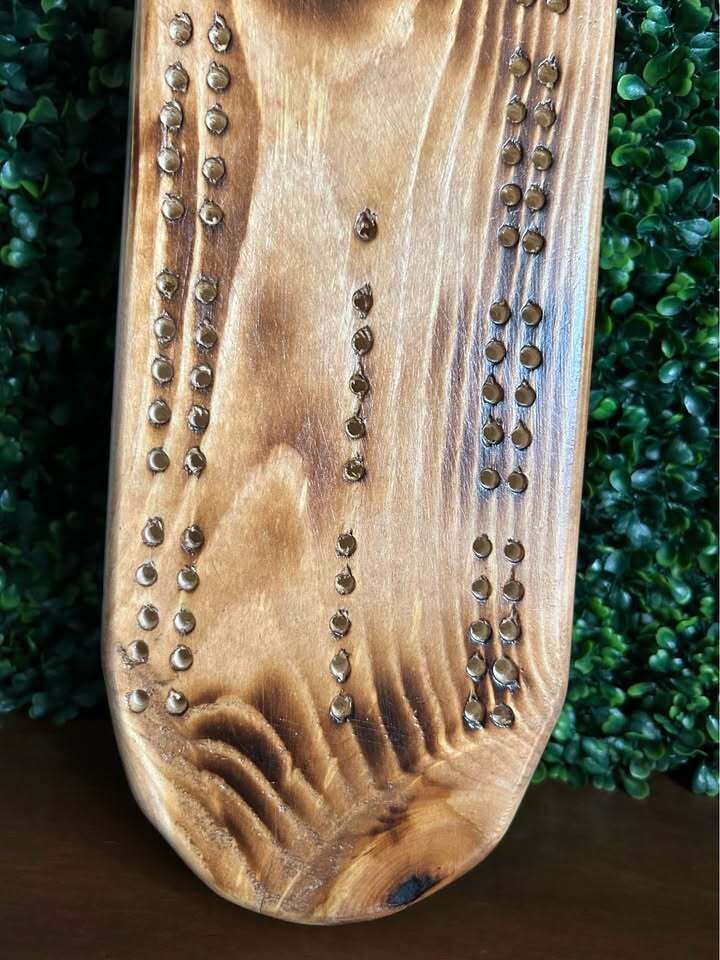 Handmade Rustic Wooden Cribbage Board Burned Wood Cabin Lodge