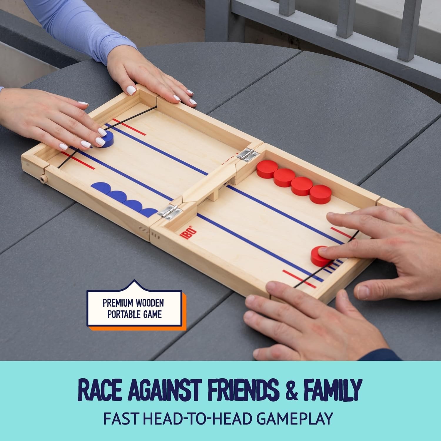 Pin Sling Puck Game Fast Sling Puck 18” x 9” Table Wood Board Game Foldable