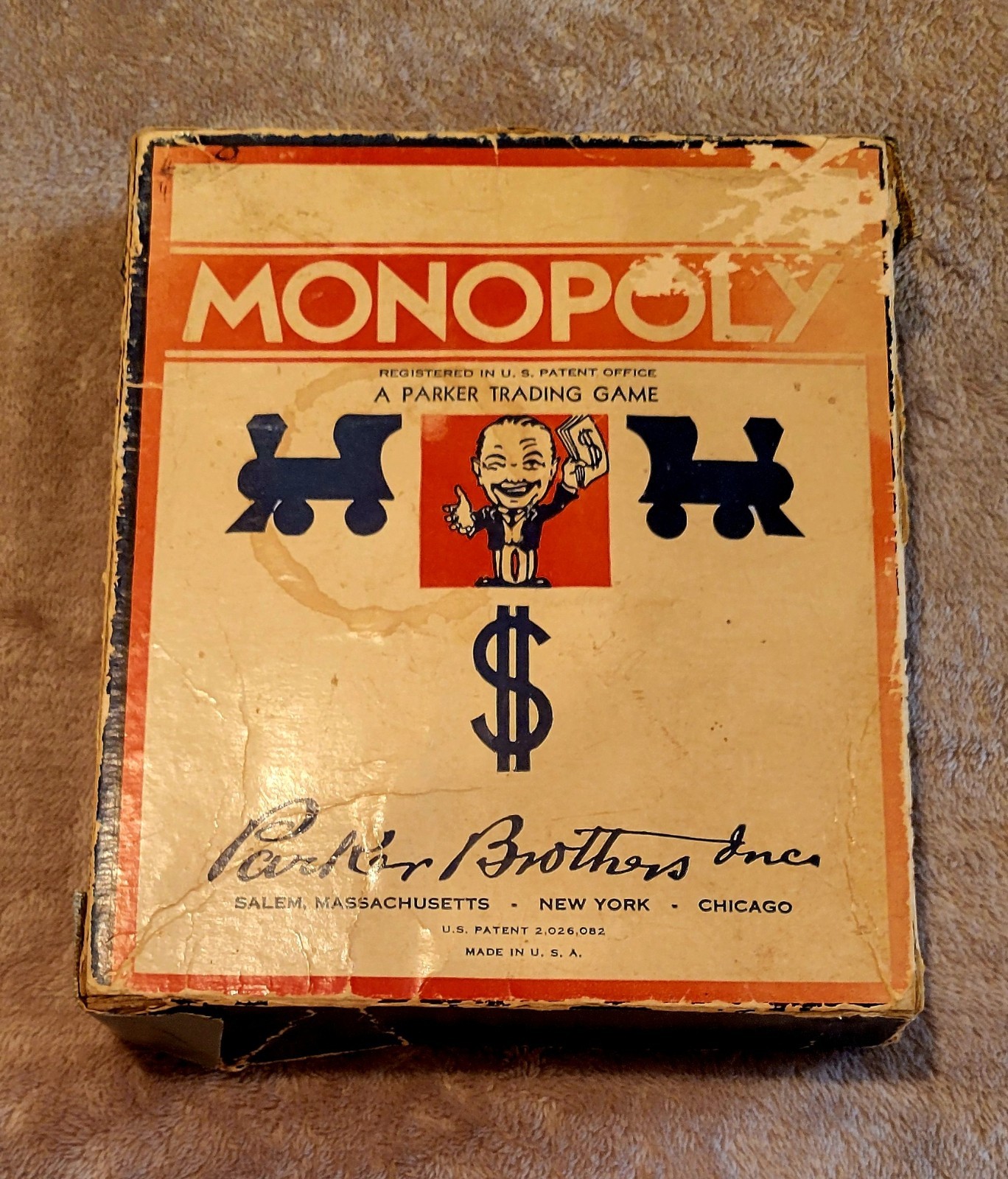 Vintage 1936 Parker Bros Monopoly Game Box w/Wood Pieces (Small Box Edition)