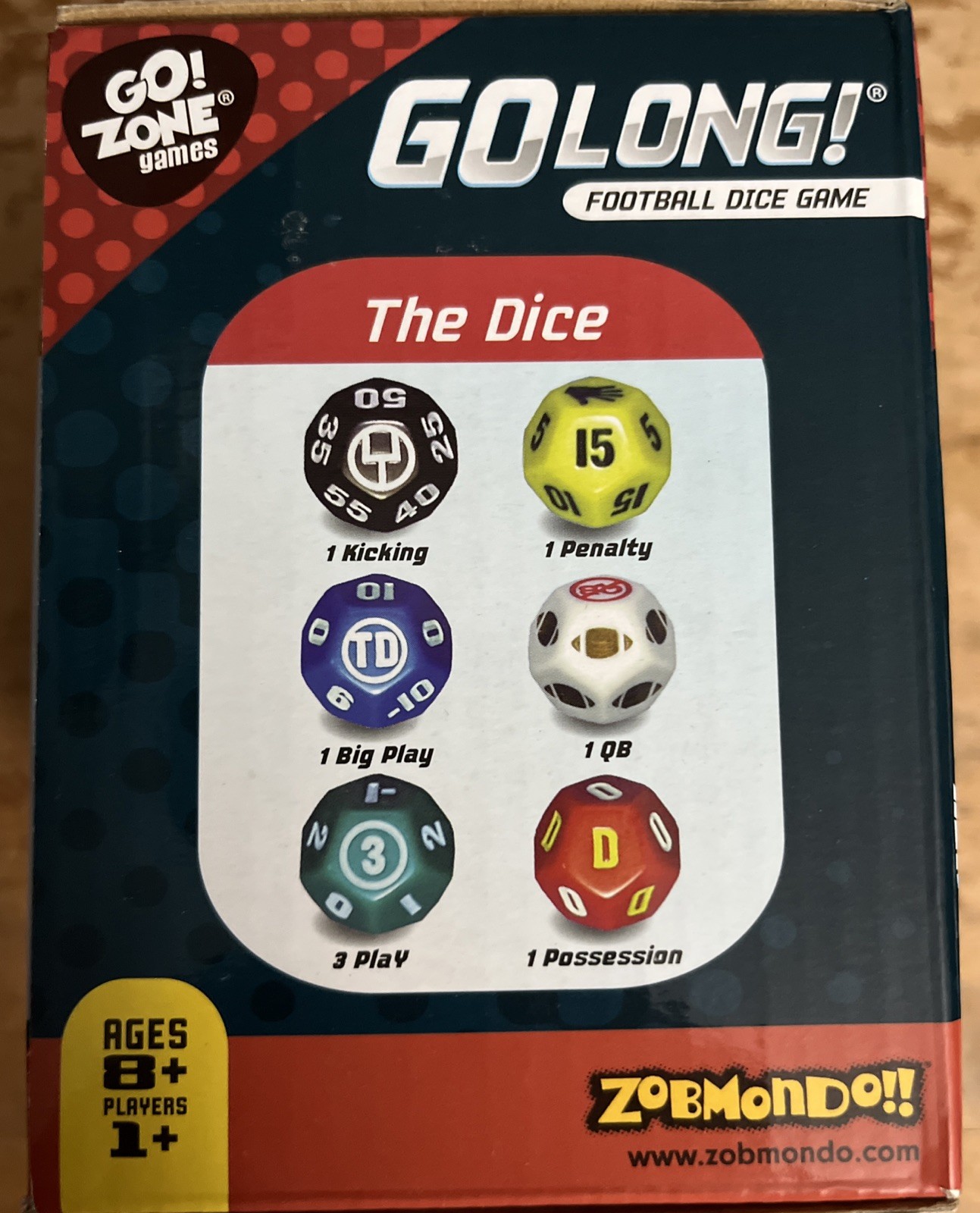 **NIB**GO LONG Football Dice Game Zobmondo Complete