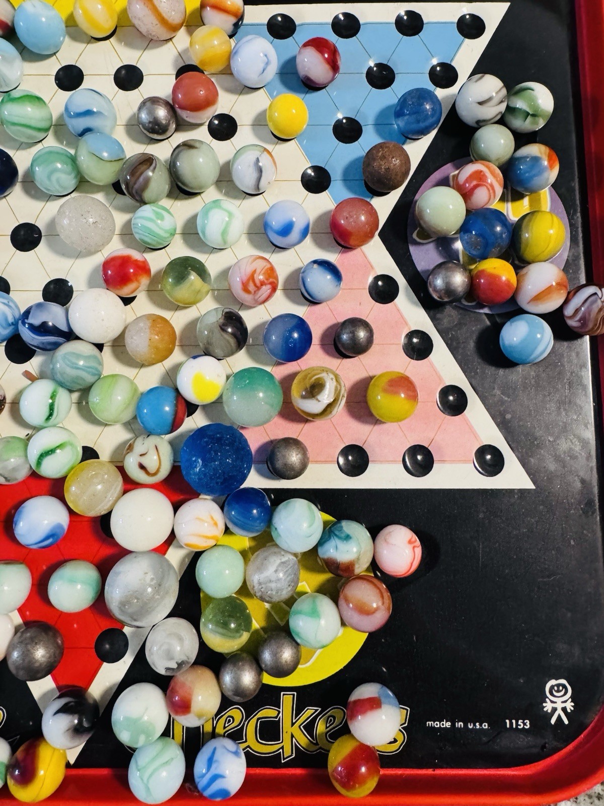VINTAGE MARBLES from 50’s and 60’s and Chinese checker board with some pieces