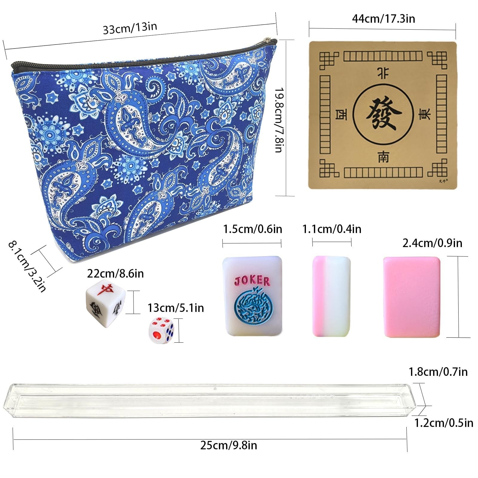Mini Mahjong Set – 166 Thick Tiles, 0.9″ Pink Game with Bag, Fun Family Game