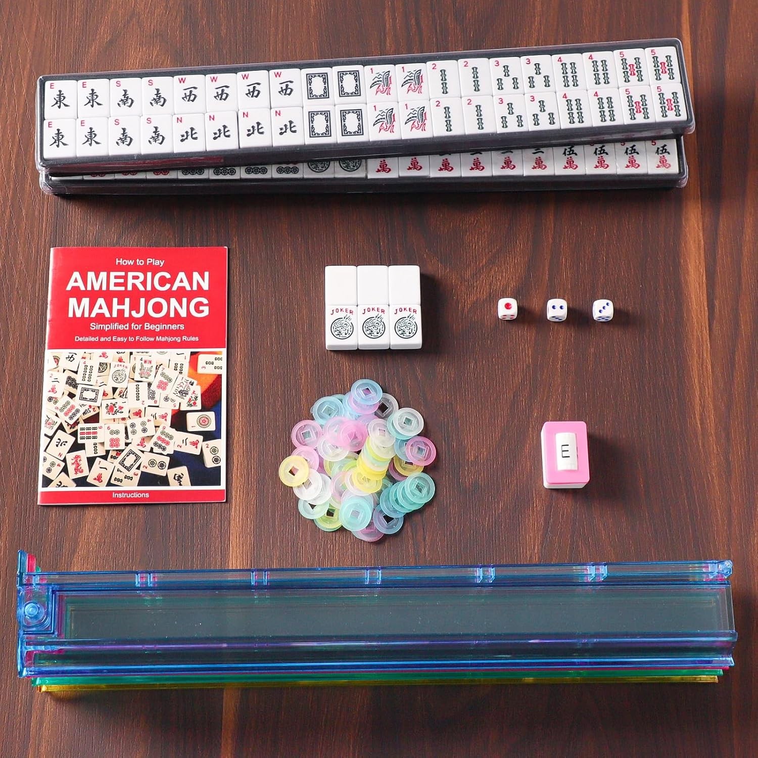American Mahjong Set with 166 Tiles, Racks, Pusher, Bag, Accessories, and Manual