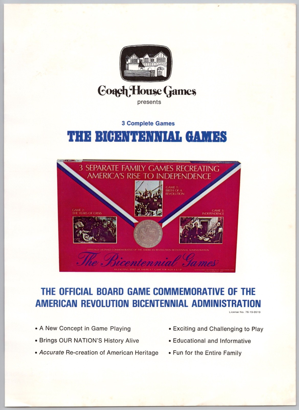 1977 Coach House Games Vintage Toy Ad Bicentennial Board Game 1776