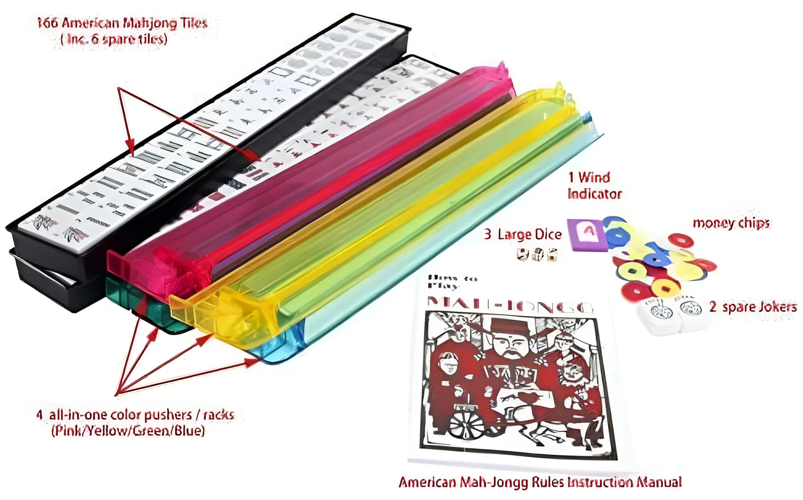MAHJONG GAME SET American 166 White Tiles with Quilted Soft Bag