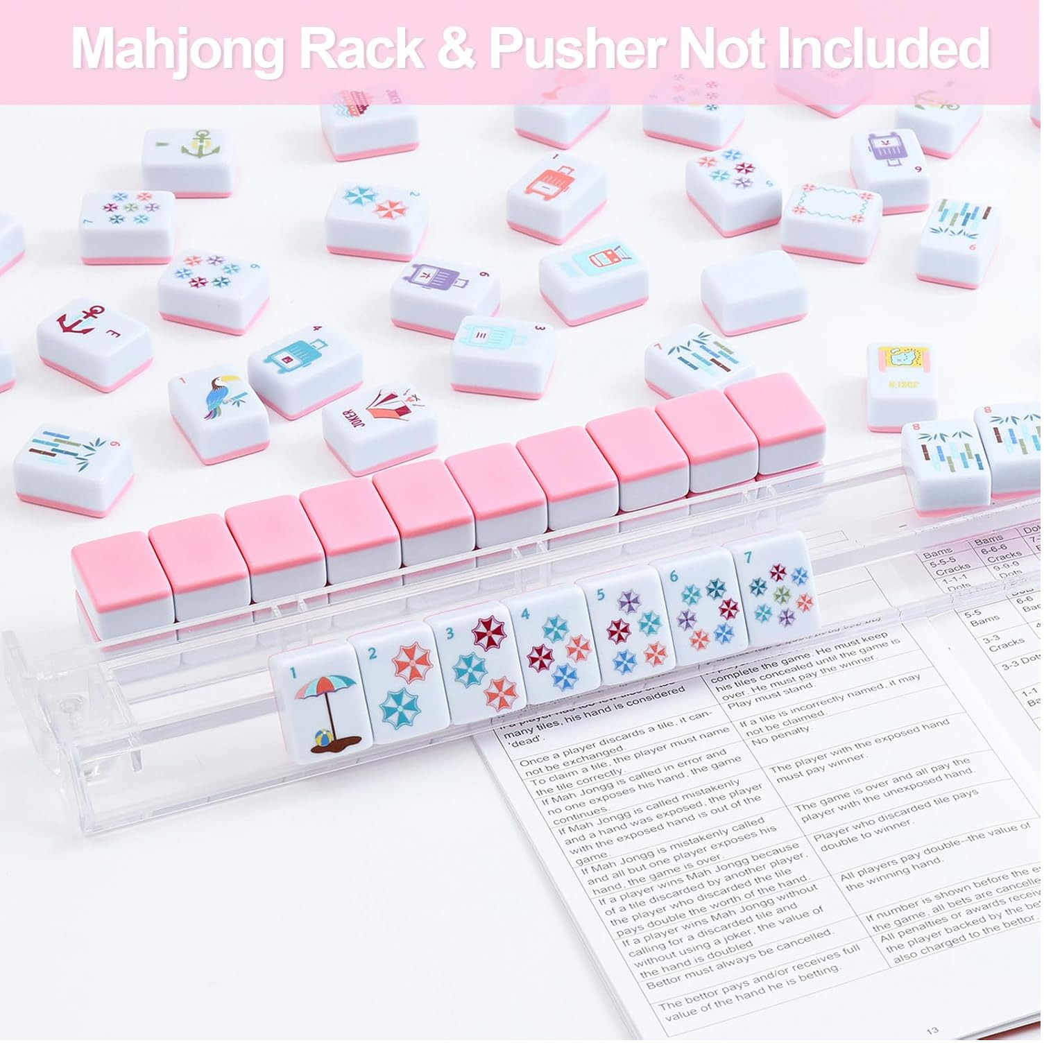 160 Pink Printed American Mahjong Game Set with Carrying Bag and Accessories,