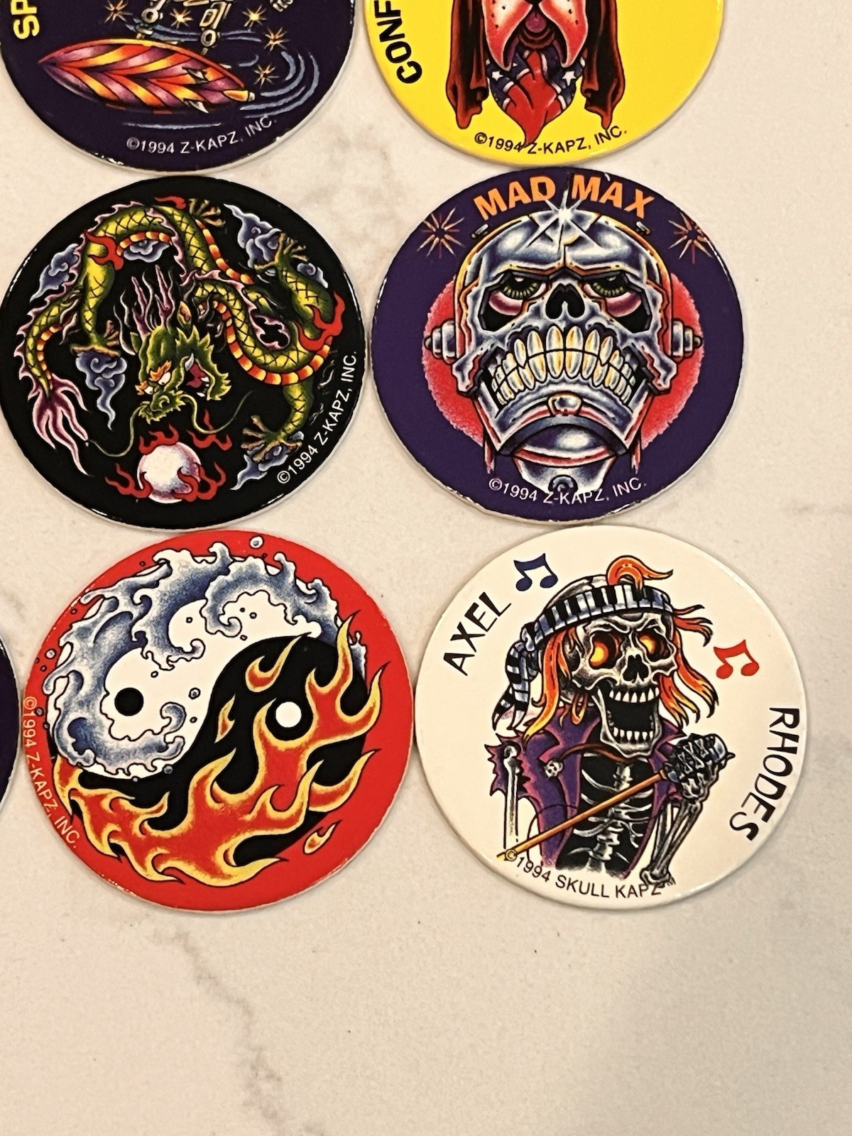 1990s Lot of 16 Kraft Kaps Pogs Slammers Retro Mad Max Alex Rose Pirate Pete