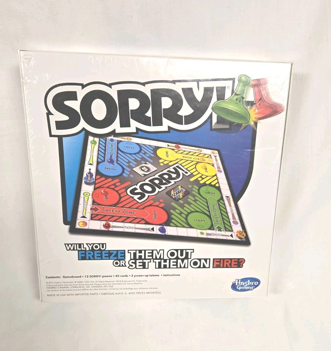 Hasbro Sorry! Fire And Ice Family 2013 Board Game A5065 2-4 Players Ages 6+ USA